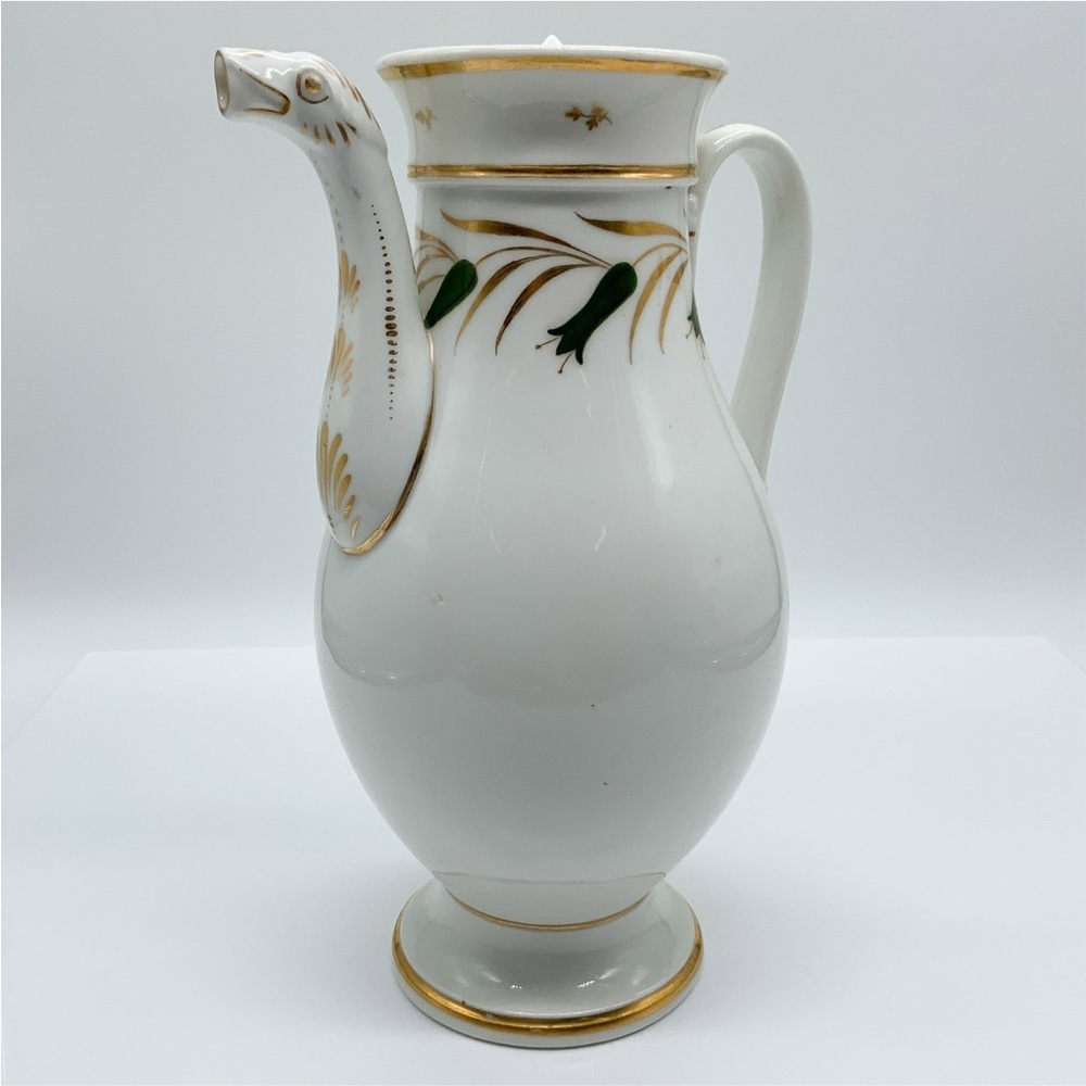 Porcelain Lidded Pitcher, or Coffee Pot with Bird‎ Spout Design